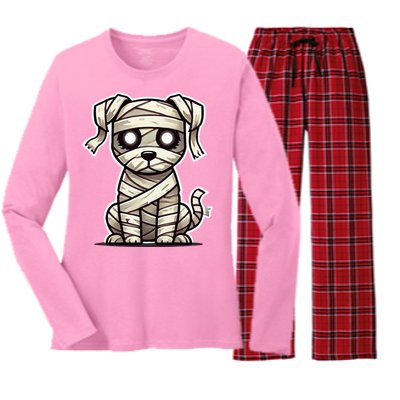 Mummy Dog Halloween Women's Long Sleeve Flannel Pajama Set 