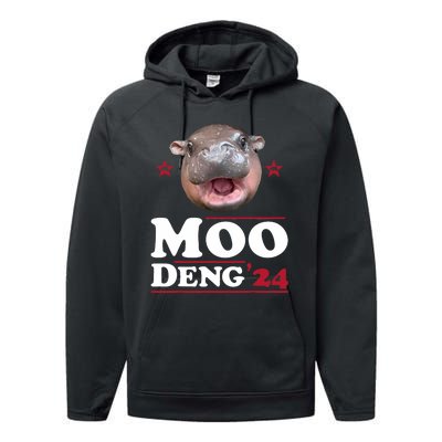 Moo Deng Hippo Cute Baby Pygmy Funny Election 2024 Performance Fleece Hoodie