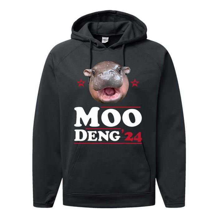 Moo Deng Hippo Cute Baby Pygmy Funny Election 2024 Performance Fleece Hoodie