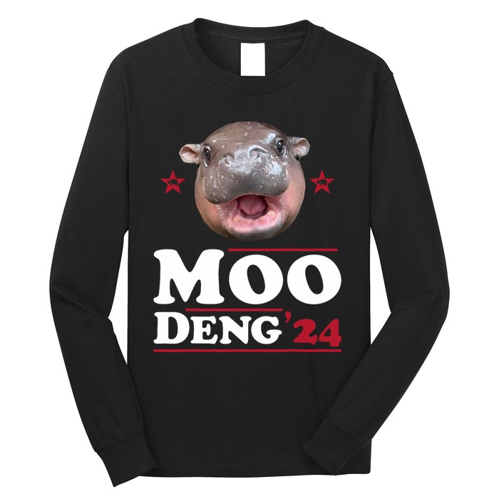 Moo Deng Hippo Cute Baby Pygmy Funny Election 2024 Long Sleeve Shirt