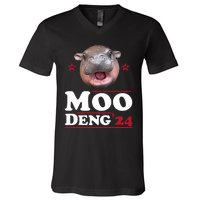 Moo Deng Hippo Cute Baby Pygmy Funny Election 2024 V-Neck T-Shirt