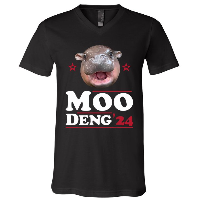 Moo Deng Hippo Cute Baby Pygmy Funny Election 2024 V-Neck T-Shirt