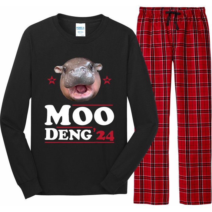 Moo Deng Hippo Cute Baby Pygmy Funny Election 2024 Long Sleeve Pajama Set