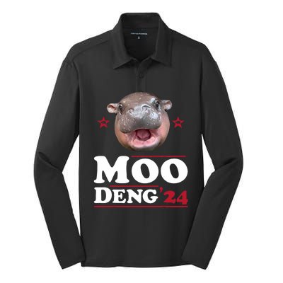 Moo Deng Hippo Cute Baby Pygmy Funny Election 2024 Silk Touch Performance Long Sleeve Polo