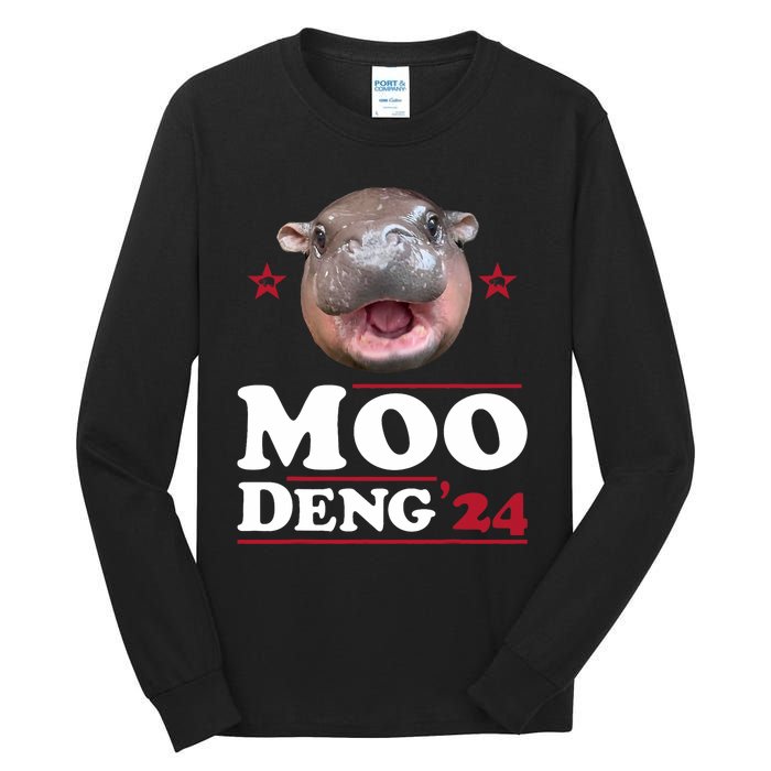 Moo Deng Hippo Cute Baby Pygmy Funny Election 2024 Tall Long Sleeve T-Shirt