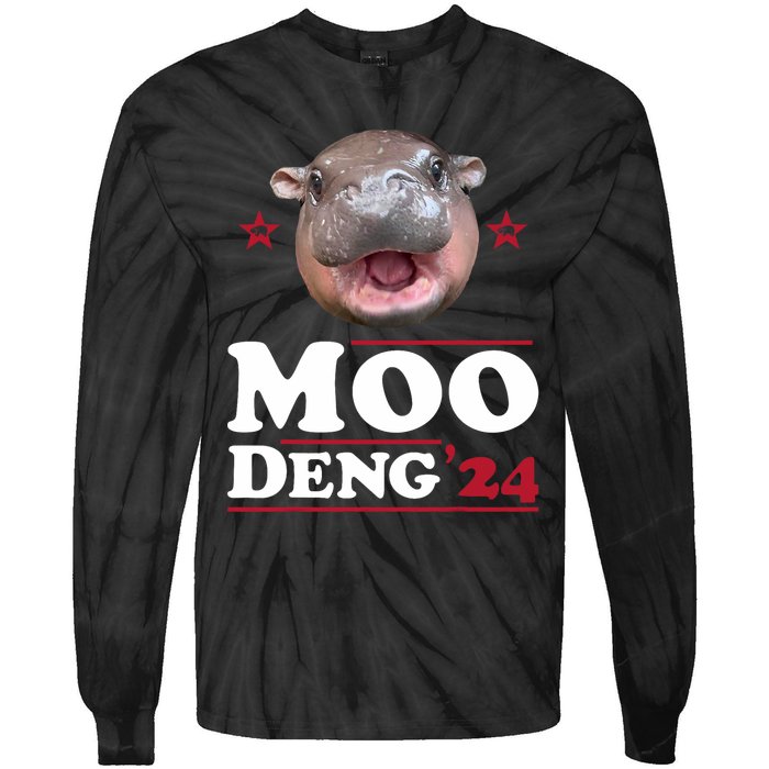 Moo Deng Hippo Cute Baby Pygmy Funny Election 2024 Tie-Dye Long Sleeve Shirt