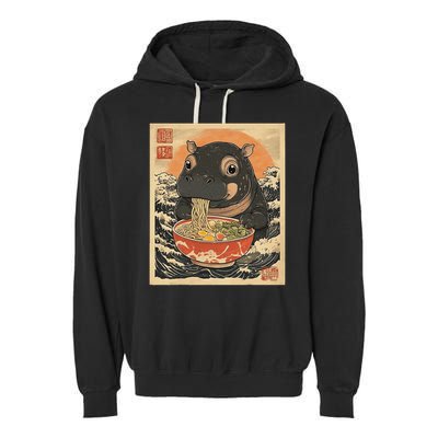 Moo Deng Hippo Eat Ramen For Japanese Style Garment-Dyed Fleece Hoodie