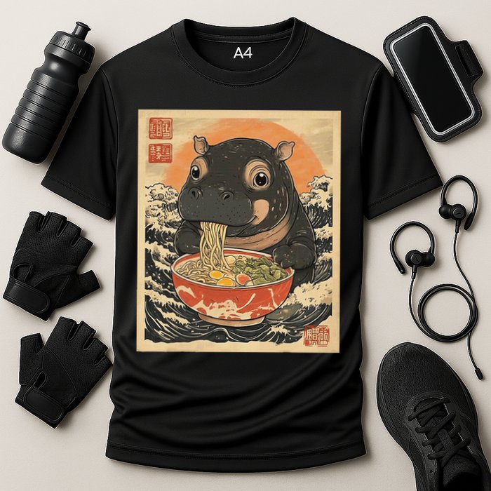 Moo Deng Hippo Eat Ramen For Japanese Style Performance Shirt
