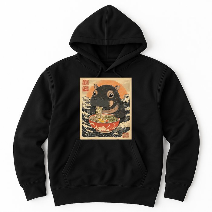 Moo Deng Hippo Eat Ramen For Japanese Style Hoodie