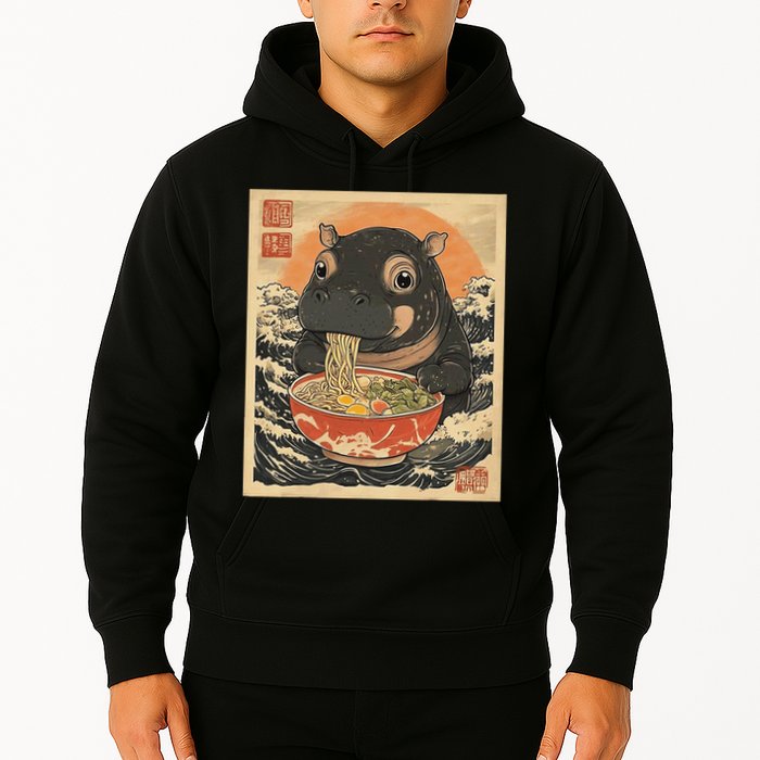 Moo Deng Hippo Eat Ramen For Japanese Style Hoodie
