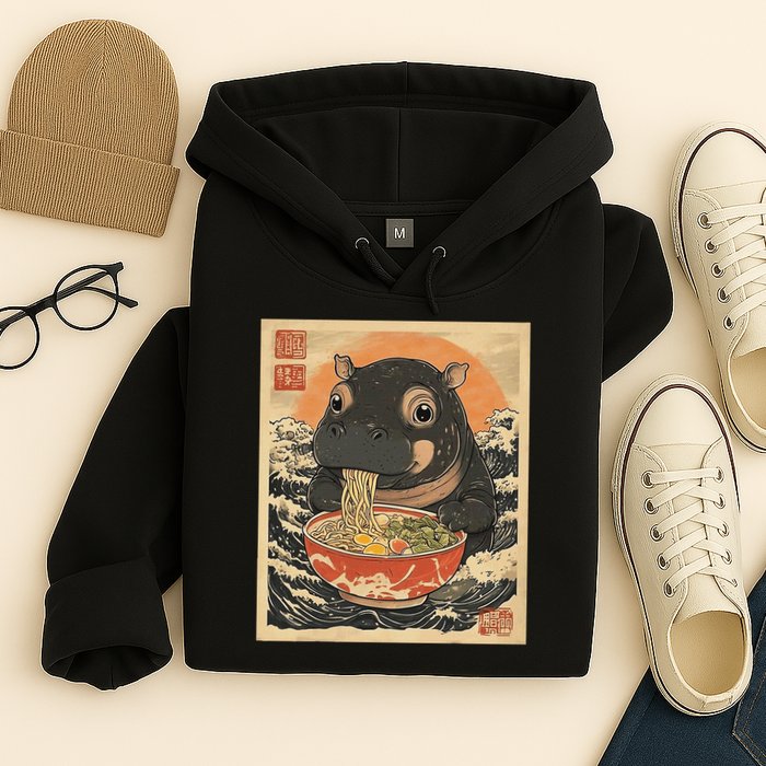 Moo Deng Hippo Eat Ramen For Japanese Style Hoodie