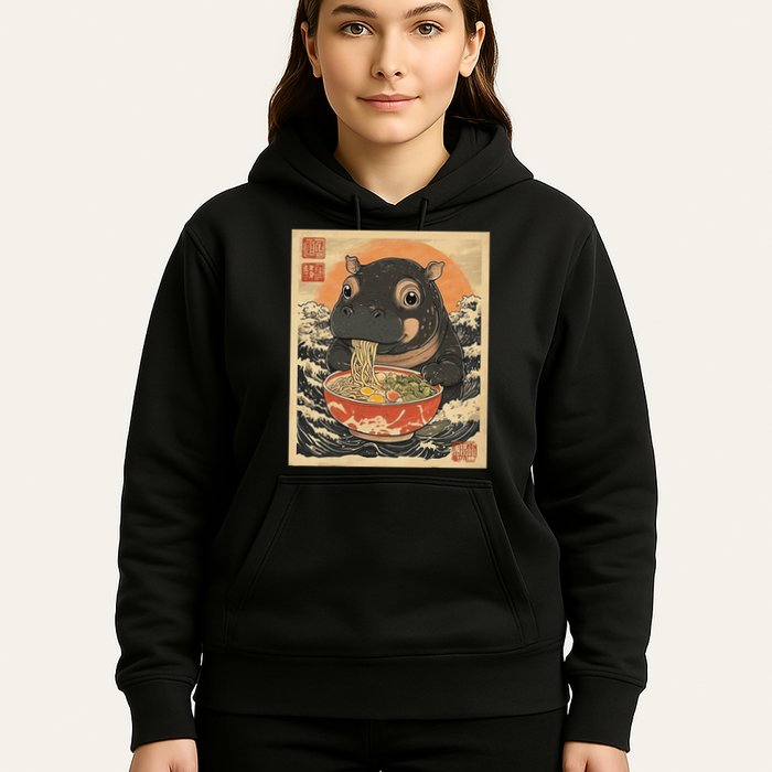 Moo Deng Hippo Eat Ramen For Japanese Style Hoodie