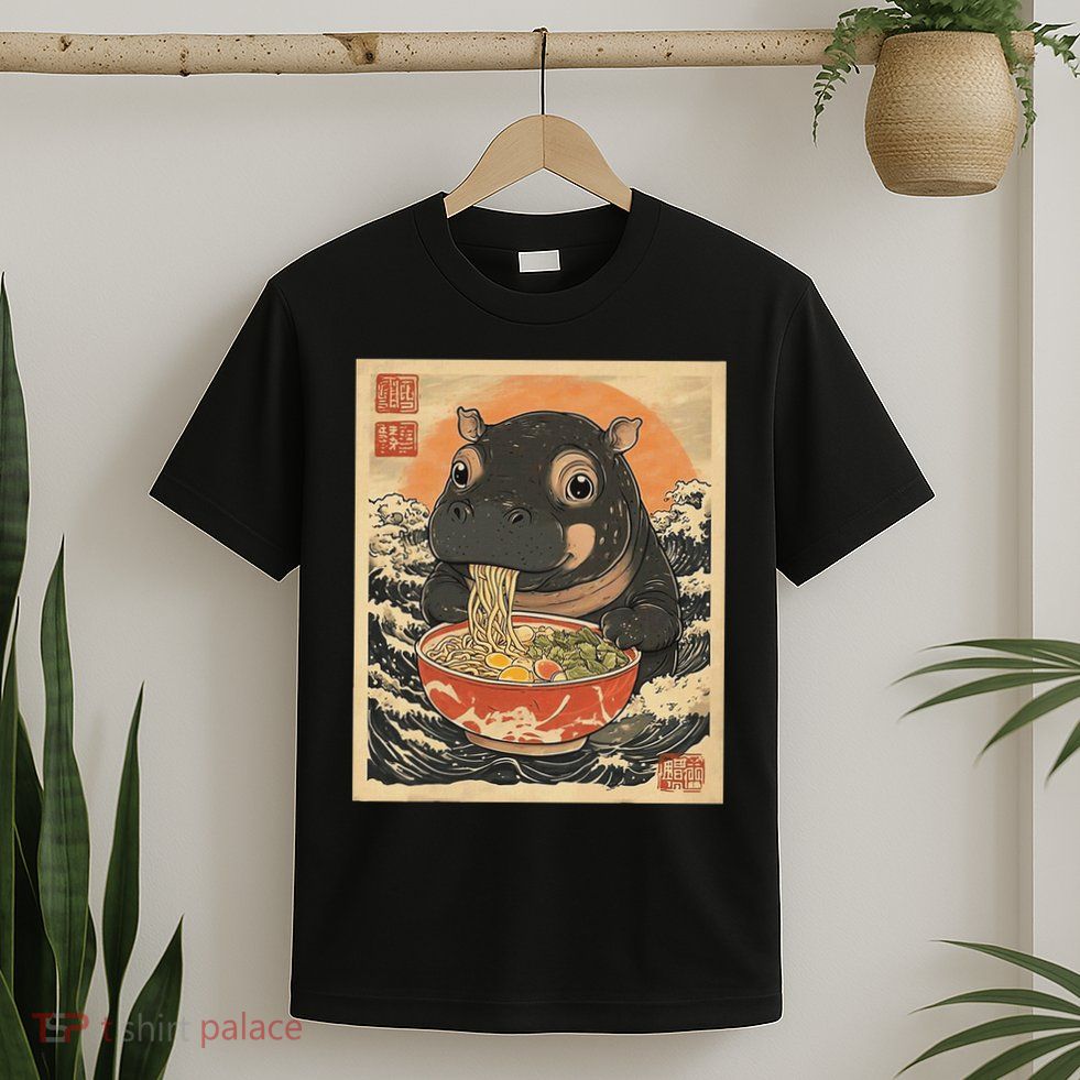 Moo Deng Hippo Eat Ramen For Japanese Style T-Shirt