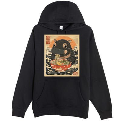Moo Deng Hippo Eat Ramen For Japanese Style Premium Pullover Hoodie