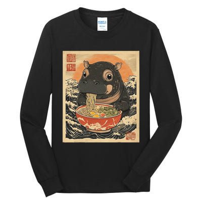 Moo Deng Hippo Eat Ramen For Japanese Style Tall Long Sleeve T-Shirt