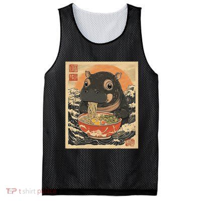 Moo Deng Hippo Eat Ramen For Japanese Style Mesh Reversible Basketball Jersey Tank
