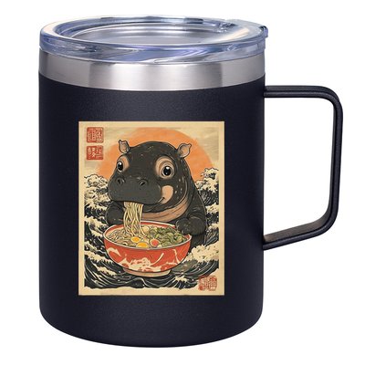 Moo Deng Hippo Eat Ramen For Japanese Style 12oz Stainless Steel Coffee Mug