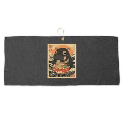 Moo Deng Hippo Eat Ramen For Japanese Style Large Microfiber Waffle Golf Towel