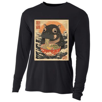 Moo Deng Hippo Eat Ramen For Japanese Style Cooling Performance Long Sleeve Crew