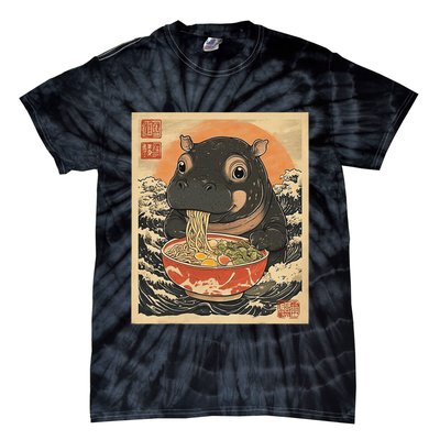 Moo Deng Hippo Eat Ramen For Japanese Style Tie-Dye T-Shirt