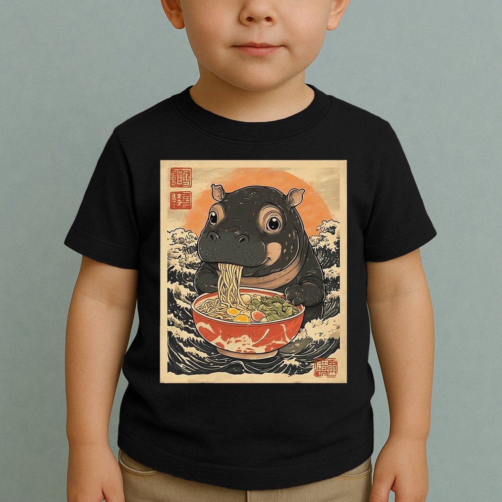 Moo Deng Hippo Eat Ramen For Japanese Style Toddler T-Shirt