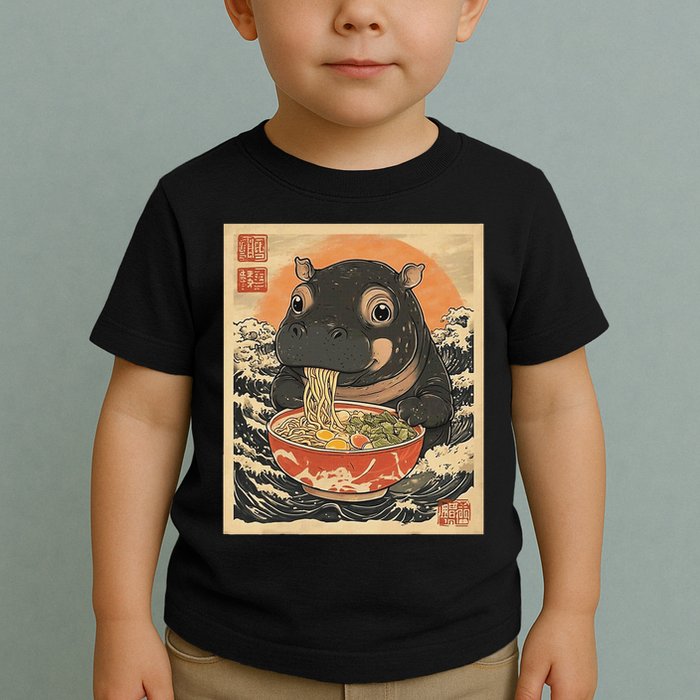 Moo Deng Hippo Eat Ramen For Japanese Style Toddler T-Shirt