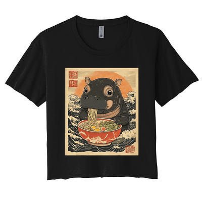 Moo Deng Hippo Eat Ramen For Japanese Style Crop Top