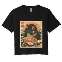 Moo Deng Hippo Eat Ramen For Japanese Style Crop Top