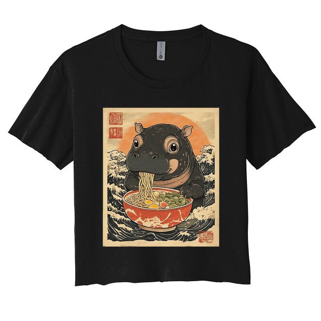 Moo Deng Hippo Eat Ramen For Japanese Style Crop Top