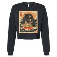 Moo Deng Hippo Eat Ramen For Japanese Style Cropped Pullover Crew
