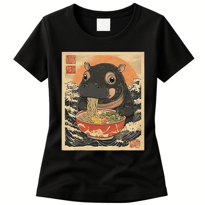 Moo Deng Hippo Eat Ramen For Japanese Style Womens T-Shirt