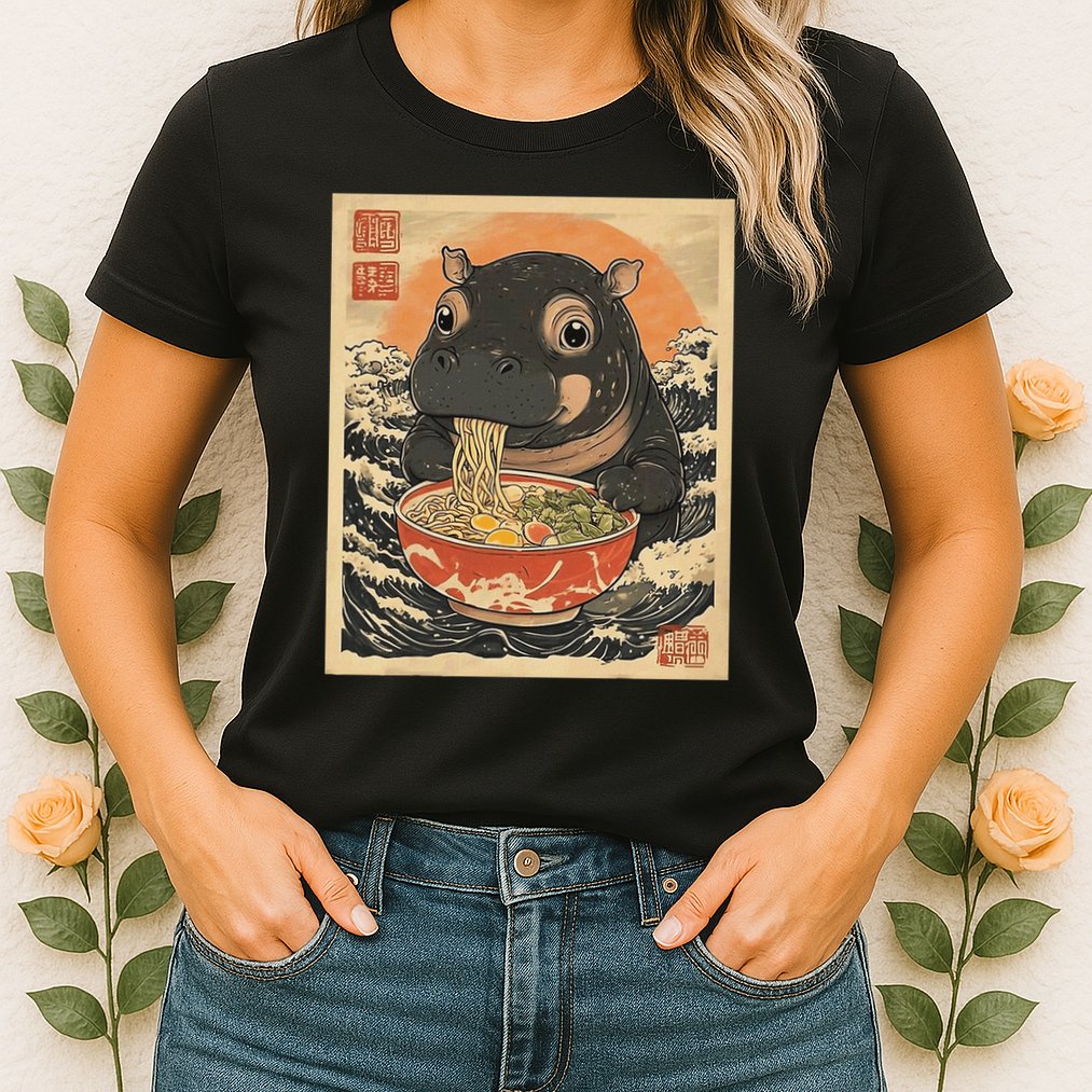 Moo Deng Hippo Eat Ramen For Japanese Style Womens T-Shirt