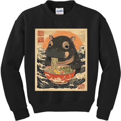 Moo Deng Hippo Eat Ramen For Japanese Style Kids Sweatshirt