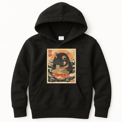 Moo Deng Hippo Eat Ramen For Japanese Style Kids Hoodie