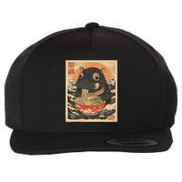 Moo Deng Hippo Eat Ramen For Japanese Style Wool Snapback Cap