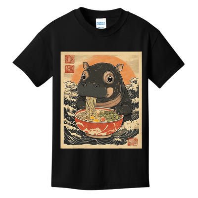 Moo Deng Hippo Eat Ramen For Japanese Style Kids T-Shirt