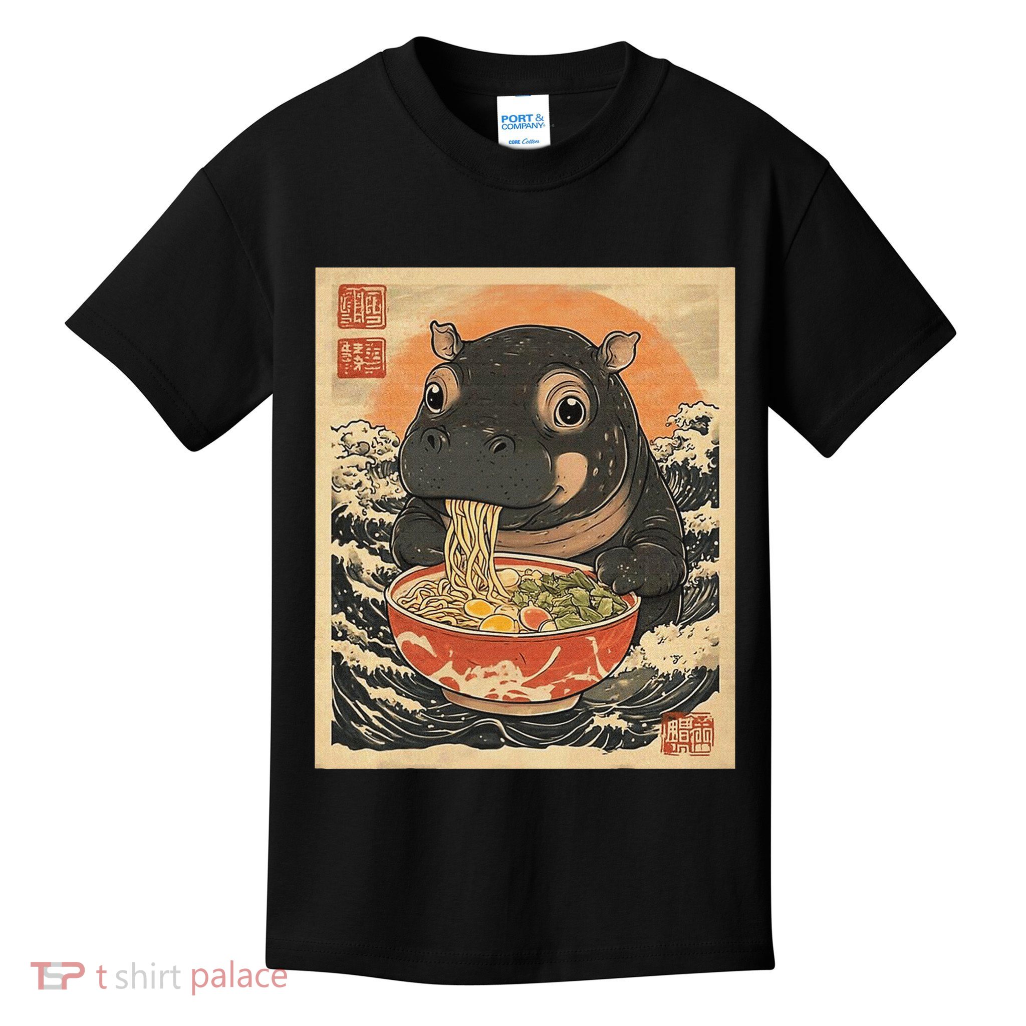 Moo Deng Hippo Eat Ramen For Japanese Style Kids T-Shirt