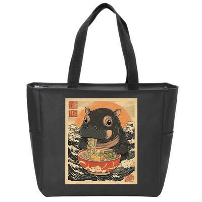Moo Deng Hippo Eat Ramen For Japanese Style Zip Tote Bag
