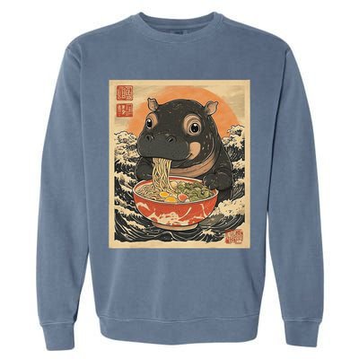 Moo Deng Hippo Eat Ramen For Japanese Style Garment-Dyed Sweatshirt