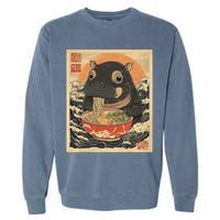 Moo Deng Hippo Eat Ramen For Japanese Style Garment-Dyed Sweatshirt