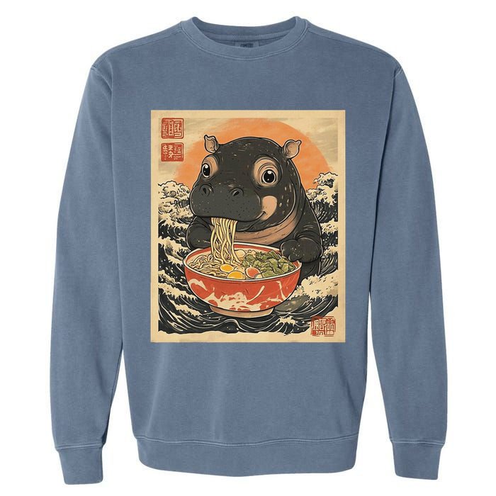 Moo Deng Hippo Eat Ramen For Japanese Style Garment-Dyed Sweatshirt