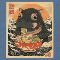 Moo Deng Hippo Eat Ramen For Japanese Style Garment-Dyed Sweatshirt