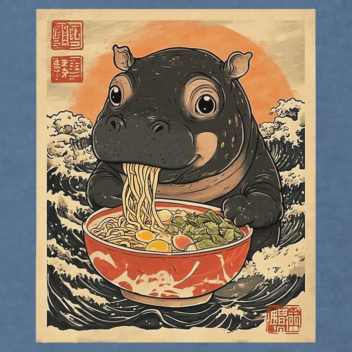 Moo Deng Hippo Eat Ramen For Japanese Style Garment-Dyed Sweatshirt