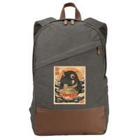 Moo Deng Hippo Eat Ramen For Japanese Style Cotton Canvas Backpack