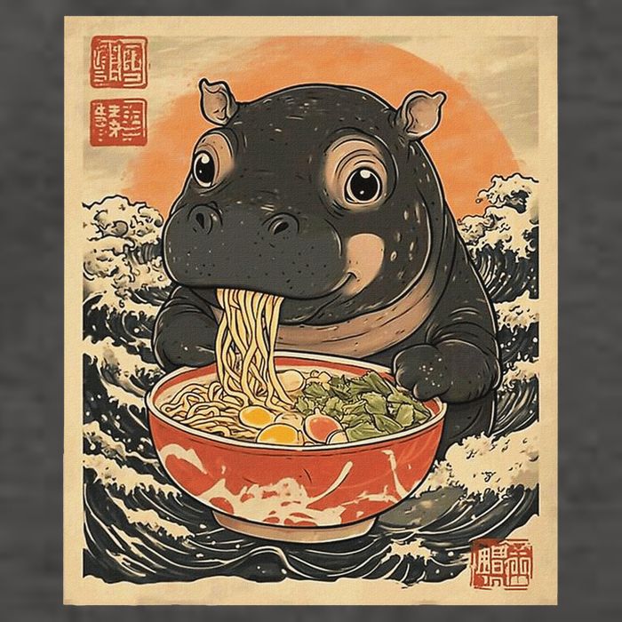 Moo Deng Hippo Eat Ramen For Japanese Style Vector Backpack