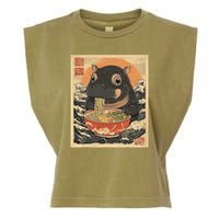 Moo Deng Hippo Eat Ramen For Japanese Style Garment-Dyed Women's Muscle Tee