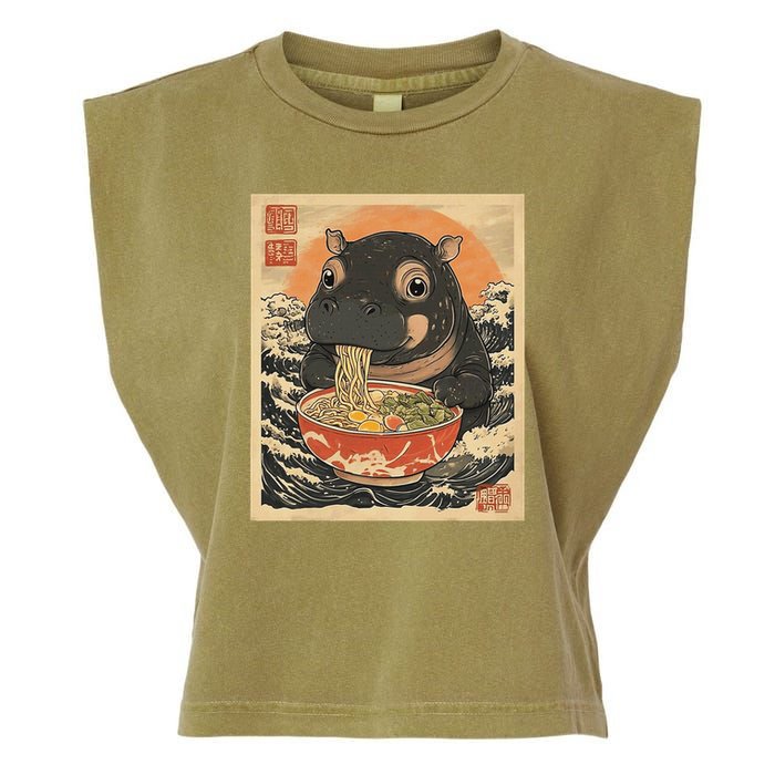 Moo Deng Hippo Eat Ramen For Japanese Style Garment-Dyed Women's Muscle Tee
