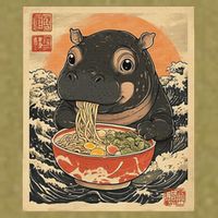 Moo Deng Hippo Eat Ramen For Japanese Style Garment-Dyed Women's Muscle Tee