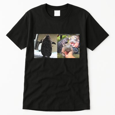 Moo Deng Hippo And Baby Penguin Pesto Tall T-Shirt