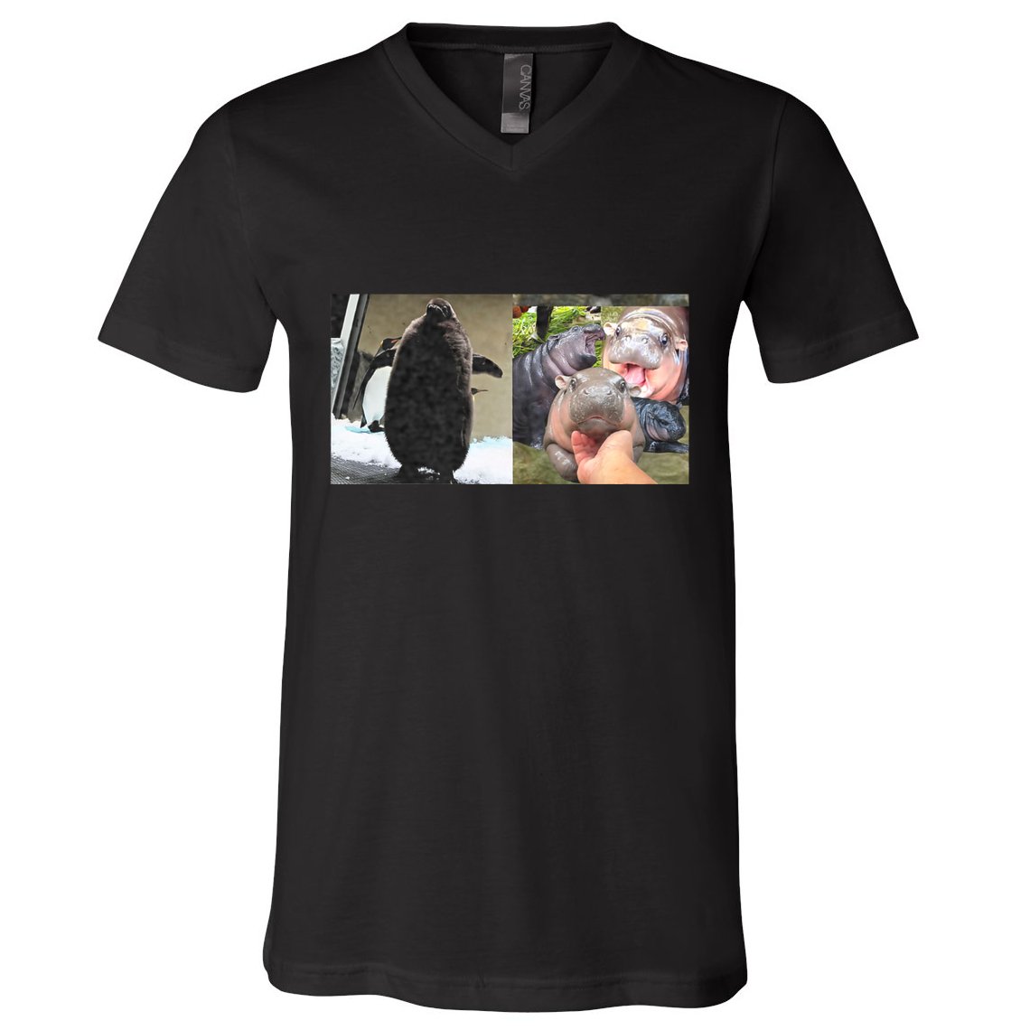 Moo Deng Hippo And Baby Penguin Pesto V-Neck T-Shirt